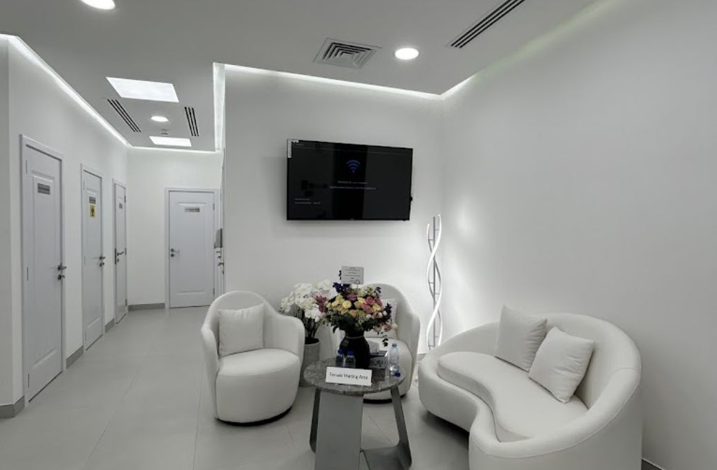 Cozy waiting area with patient-friendly amenities at Deedz Dental Clinic Dubai
